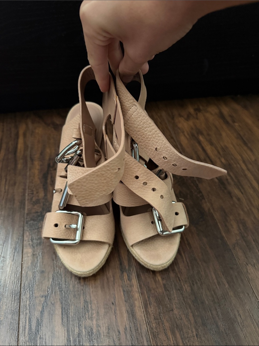Alexander Wang Tan Leather Wedge Espadrilles with Buckle Straps